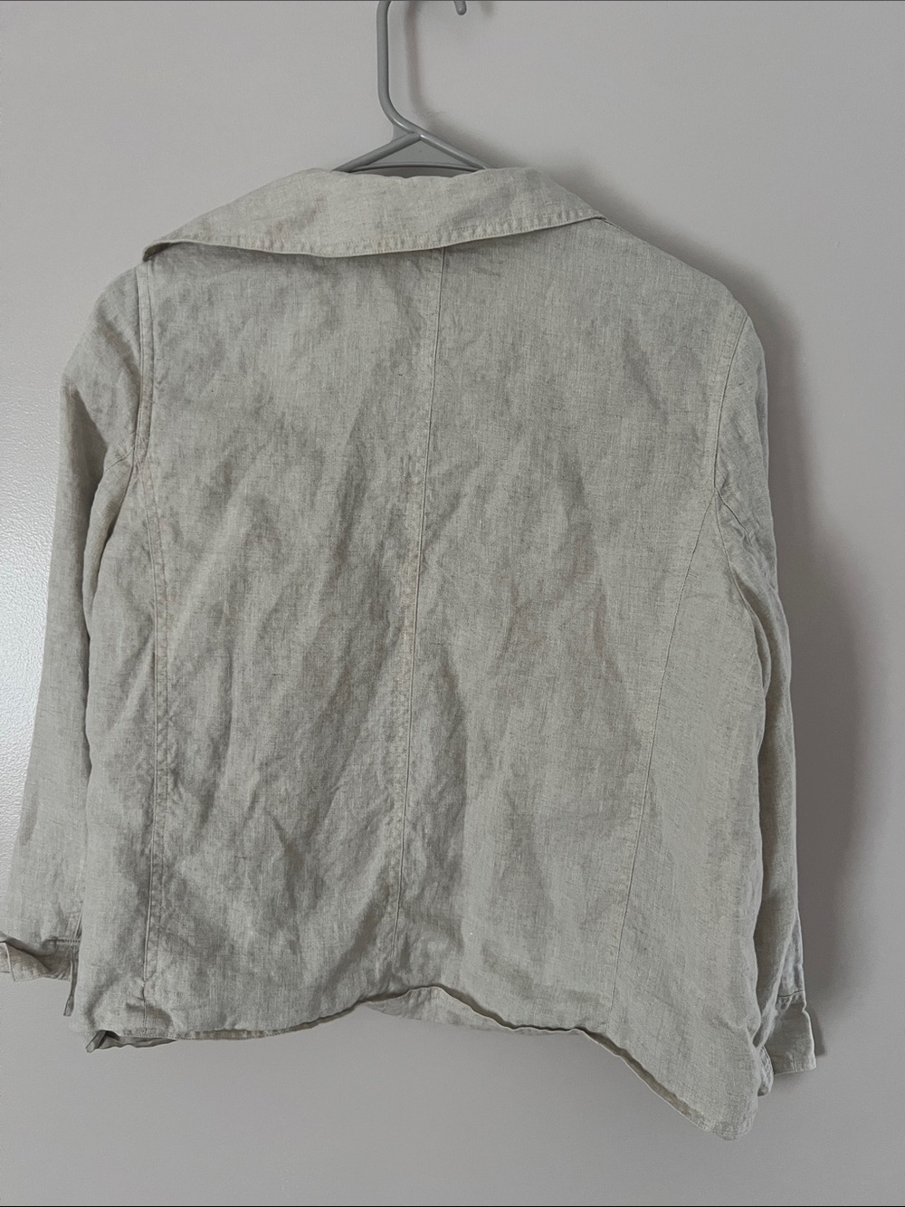 100% Linen Talbots Petites Open Front Jacket Blazer Natural Oatmeal Beige - Picture 4 of 7